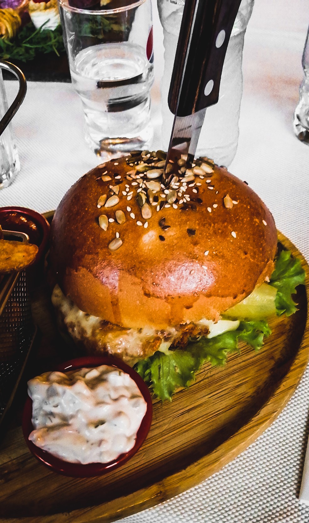 Burger on a table